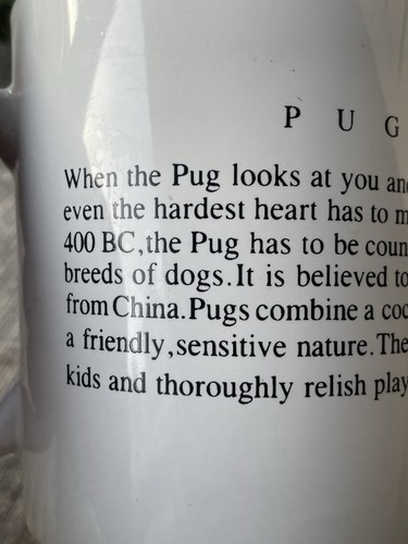 16 Oz Pug Coffee Mug W/ Breed Description Dog Ceramic Informative Cute Animal ❤️ - Picture 8 of 9