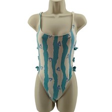Vintage 70s Sassafras Blue White High Rise Low Cut One-Piece Swimsuit