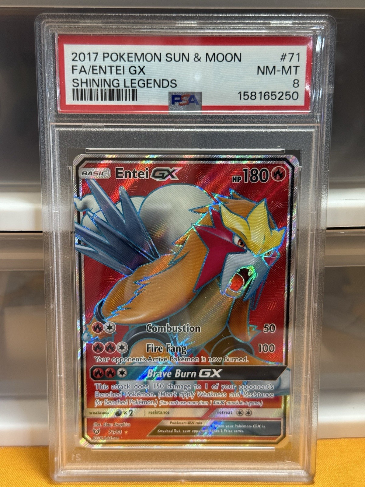 Pokemon Shining Legends Entei GX 71/73 Full Art Holo PSA 8 2017