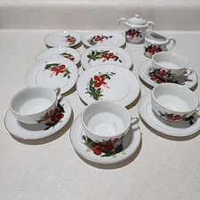 Vtg Childs Play Red Hibiscus Dinner Plates Saucer Tea Cup Set Japan 14 Lot 