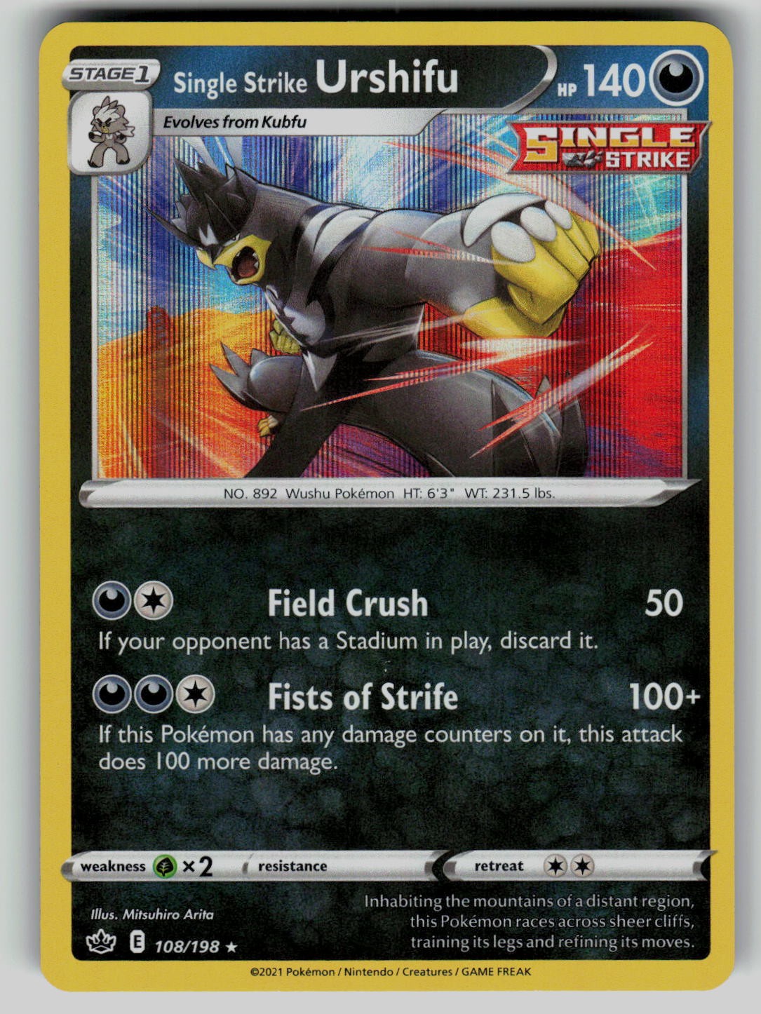 Single Strike Urshifu 108/198 Holo Chilling Reign Pokemon Rare