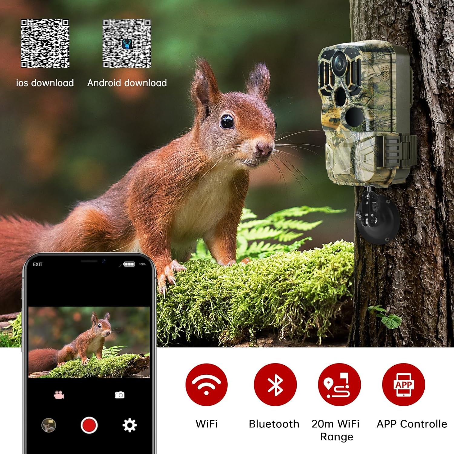 Campark Wildlife WiFi Trail Camera 1296P 24MP Hunting Game Camera Night Vision