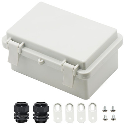 Zulkit IP65 Waterproof ABS Plastic Electrical Box - Hinged Shell, 2 Cable Glands