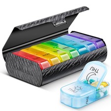 Metal XL Weekly Pill Organizer 2 Times a Day, Large Travel Daily Pill Box 7 D...