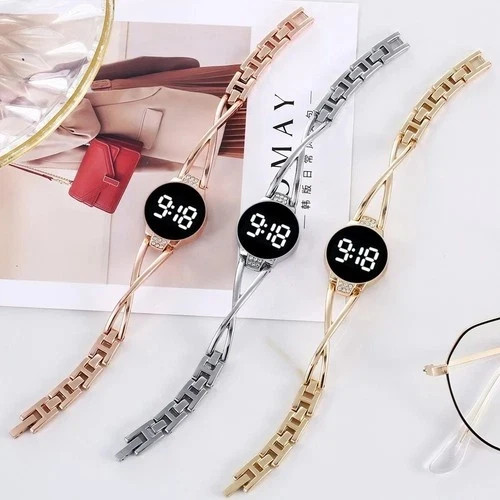 1PC MAYZHISU LED Touch Screen Watch Women Digital Steel Band Bracelet Watch