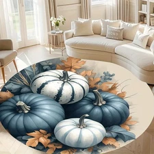 100*100cm 2D Printing Velvet 850gm² Pumpkin Autumn Leaf Pattern Floor Mat, Thick