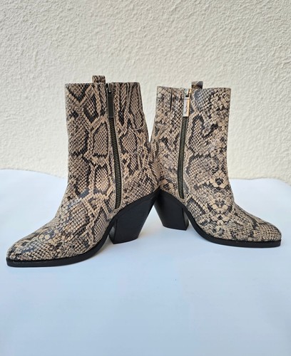 Pepe Jeans London Hermosas botas de vaquero botines estampado de serpiente marrón ¡Nuevo! - Imagen 3 de 11