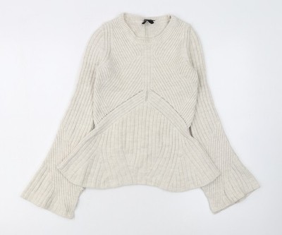 Topshop Damen Elfenbein Rippstrick ausgestellte Ärmel Pullover Größe 6