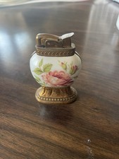 VTG Evans Porcelain Table Lighter w/ Rose Design – USA Made, Marked, As-Is