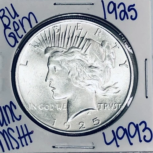 1925 BU UNCIRCULATED SILVER PEACE DOLLAR AUTHENTIC U.S. MINT FREE SHIPPING 4993