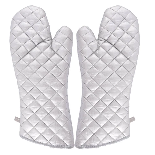 Household Bakery Heat Resistance Micro Baking Oven Gloves Silver Pair - Picture 1 of 3