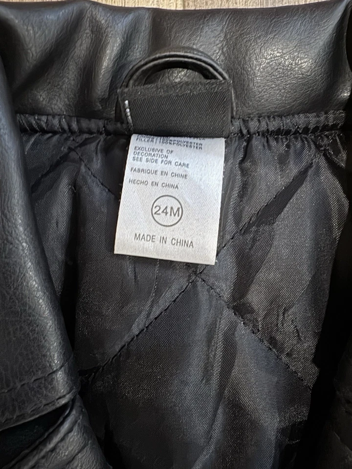 Chaqueta de bombardero de motocicleta Harley Davidson de cuero sintético para niños pequeños 2T 24M Foto 4 de 4