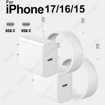 For iPhone17 16 15 Samsung Fast Charger PD 20W USB-C Cable Type C Power Adapter