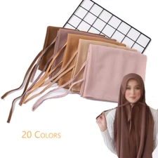 Women Inner Turban Hijab Solid Color Scarf With Rope Wrap Muslim Shawls Scarf