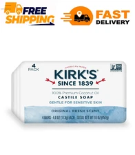 Kirk's Castile Bar Soap - Made With Premium Coconut Oil, Original Fresh Scent, 4