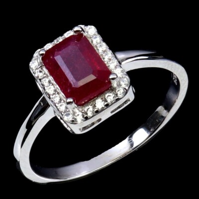 Silber Ring Rubin echt natürlich abgebauter Edelstein massiv Sterling Größe M US 6,25