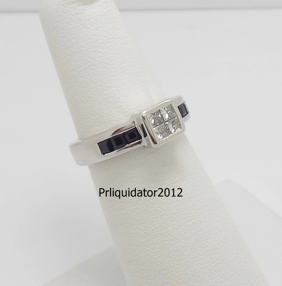 3/4CT Natural Diamond & Sapphire Engagement Wedding Bridal Ring 14K White Gold - Image 2 of 4