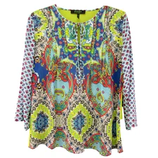 Citron Santa Monica Poeme Chiffon Tie Top Women Size M Mixed Print Art To Wear