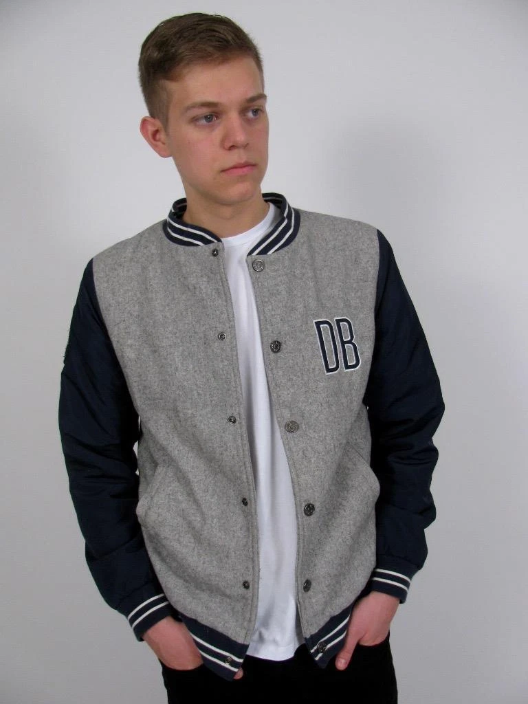 DIRK BIKKEMBERGS GREY WOOL VARSITY SNAP BUTTON COTTON LINED MANS