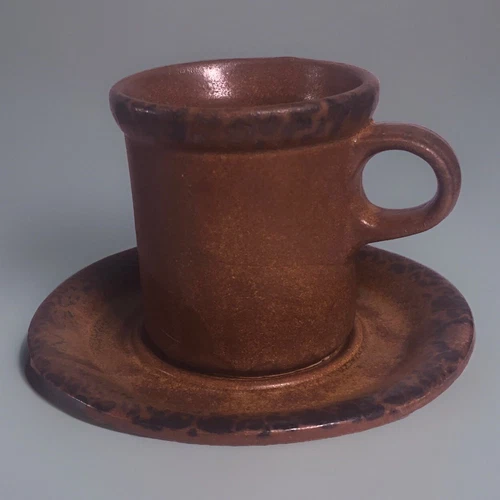 McCOY CANYON MESA 1412 Cup/ Mug & Saucer Brown/w Black Trim 1970's