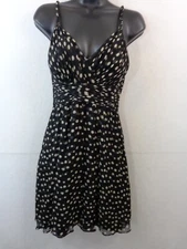 Teri Jon By rickie Freeman Dress Women's 8 Black Tan 100% Silk Spaghetti Strap