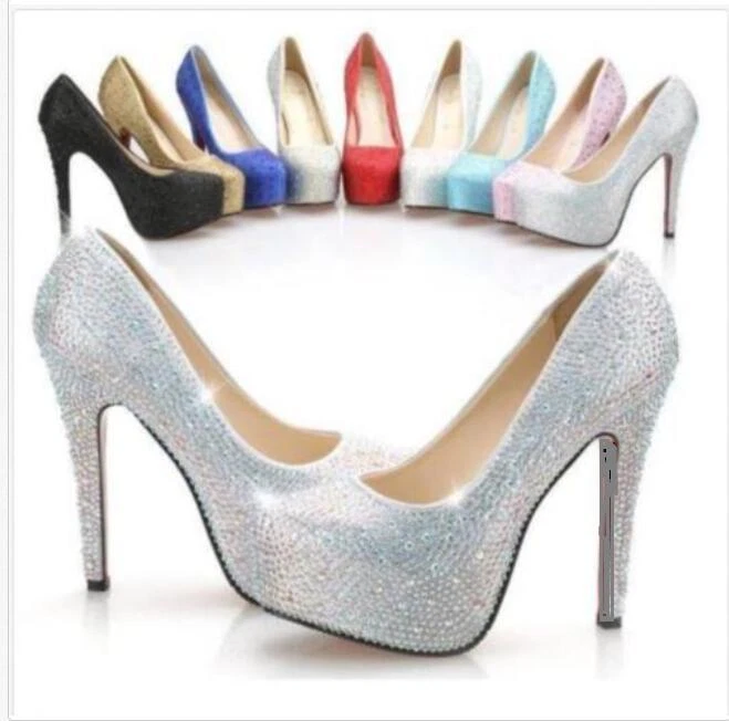 Sexy Girl Glitter Rhinestones High Heels Platform bride Party