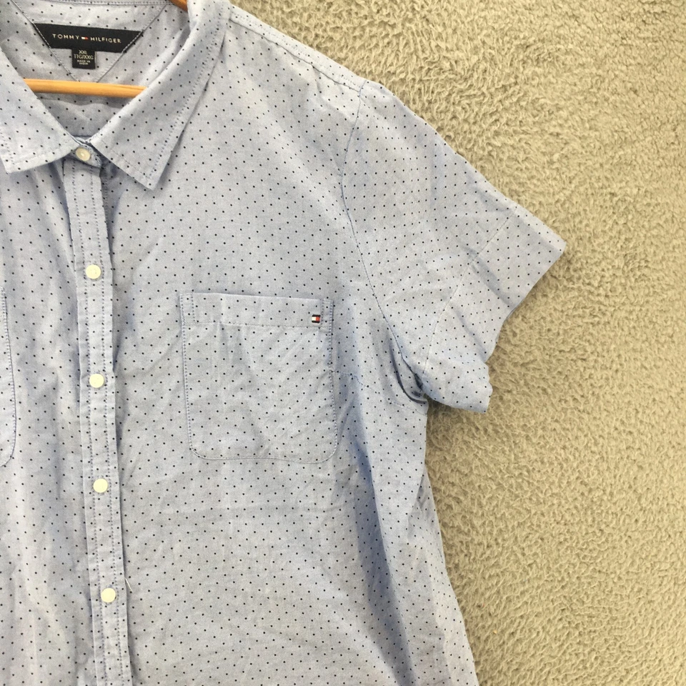 Tommy Hilfiger Casual Button Down Shirt Mens XXL Blue Polka Dot Short Sleeve - Image 3 of 4