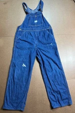 Vintage Sears Tradewear Overalls Mens Fit 38x28 Blue Denim Distressed