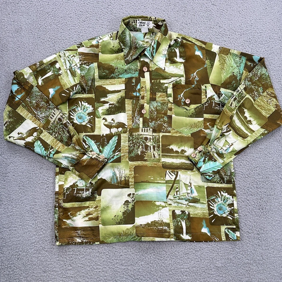 Vintage The Wind Skin Shirt Men's XL Green Long Sleeve Lightweight Image Print - Image 3 of 4