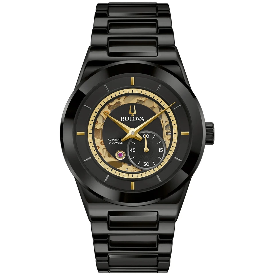 Reloj Bulova Millennia Hombre Automático Apertura Abierta Negro Cerámica 41MM 98A291