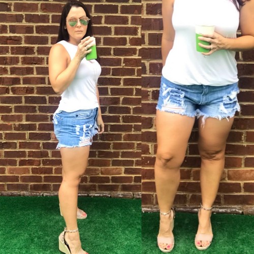 Ripped Denim Shorts Fringe Hem | eBay