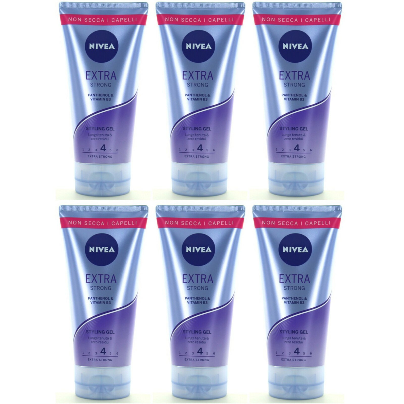6 Pezzi NIVEA EXTRA STRONG Styling Gel 4 Lunga Tenuta & Zero Residui 150ml