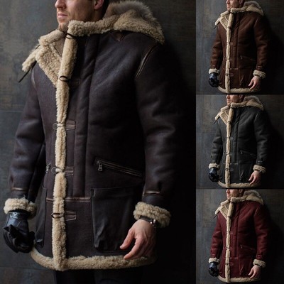 B3 RAF Faux Suede Mens Trench Coat Coffee Fleeced Lined Hooded Cotton Jackets