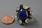 Vintage Sterling Silver Ring Lapis Moonstone Blue Topaz Size 8 - 10.5 Grams