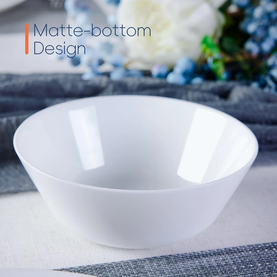 4 Bols à Céréales Blanc 473ml Verre Opale Bols Rondes Passe au micro-ondes et... - Photo 2/4