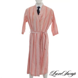 #1 MENSWEAR Bonsoir Paris 1926 Coral Pink White Multi Stripe Spring House Robe L