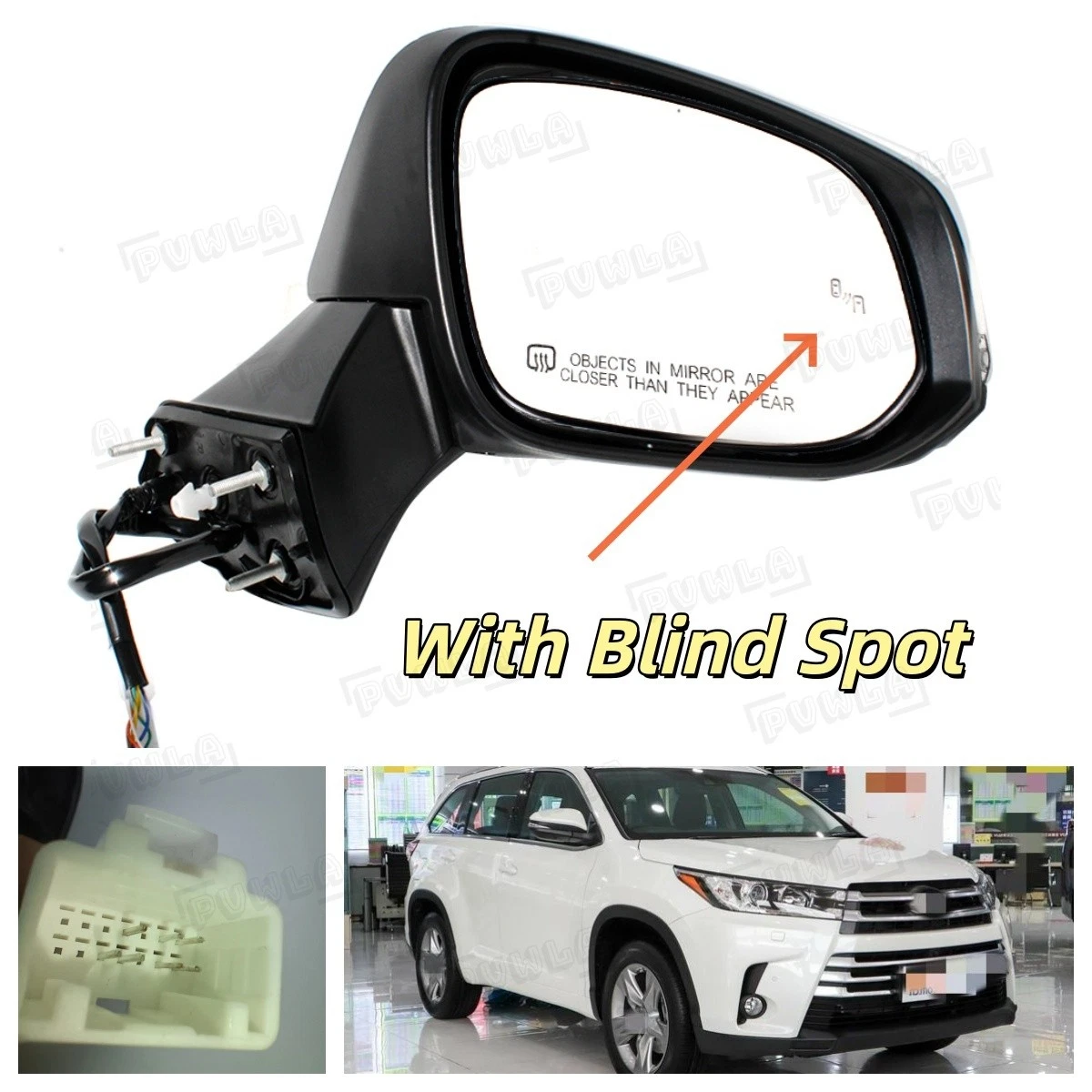 Right Side For Toyota Highlander 2020-2023 Mirror Pearl White W/ Blind Spot
