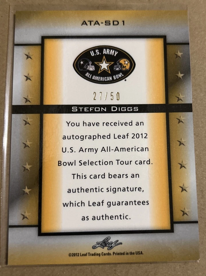 2012 LEAF ARMY ALL-AMERICAN STEFON DIGGS Prismatic Silver Auto /50 Autograph - Image 3 of 3