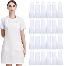 White Aprons with Pockets Unisex Bulk Extra Long Ties Kitchen Painting Cooking