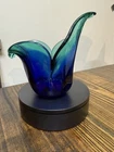 Vintage Murano Blown Art Glass Tulip Vase/Candle Holder/Bowl Blue Cobalt Green