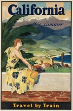 Vintage California Travel by Train Travel Advertisment Poster