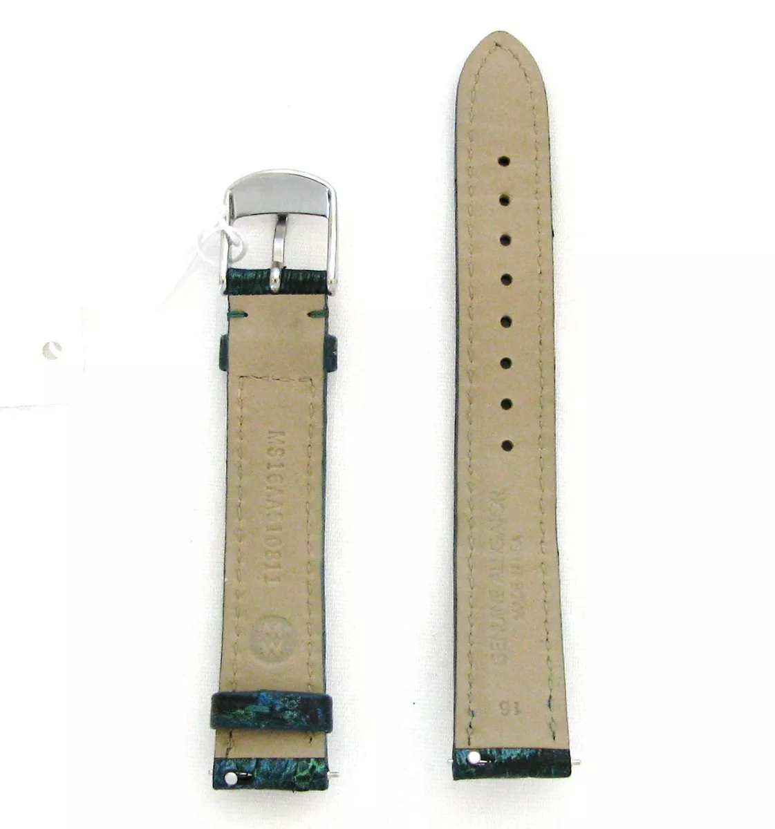 MICHELE 16MM IRIDESCENT GREEN NAVY BLUE ALLIGATOR WATCH STRAP BAND