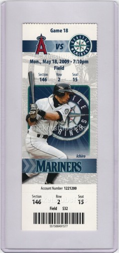 Ken Griffey Jr 2-HITS Mariners Angels 5/18/2009 Full MINT Ticket ICHIRO SUZUKI - Picture 3 of 11
