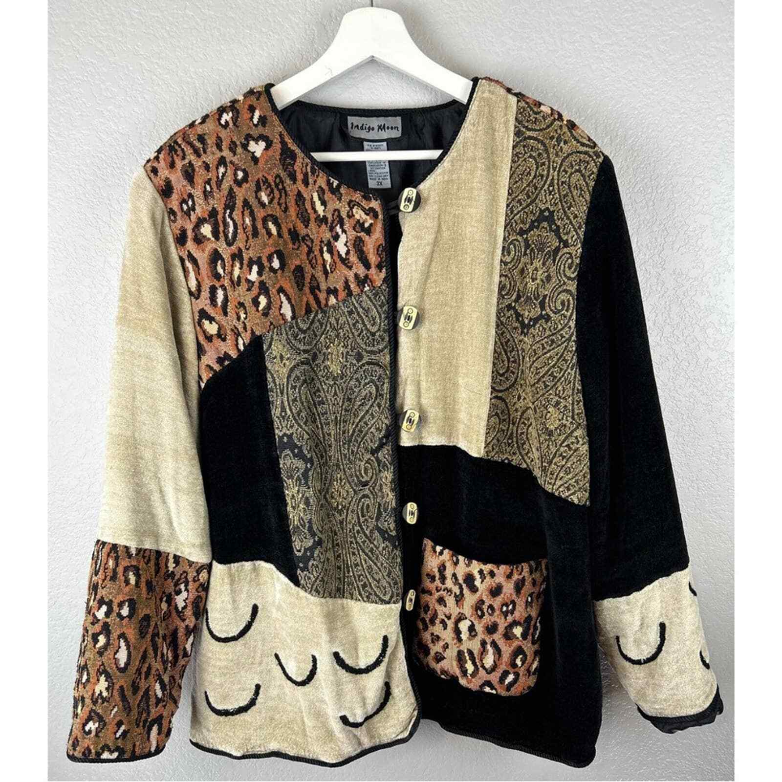 Indigo Moon Jacket Patchwork Wild Animal Print Pa… - image 5