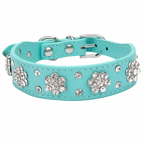 Pet Collars Leather Puppy Rhinestone Bling Dog Collar Necklace Cat Diamante PU - Picture 11 of 15