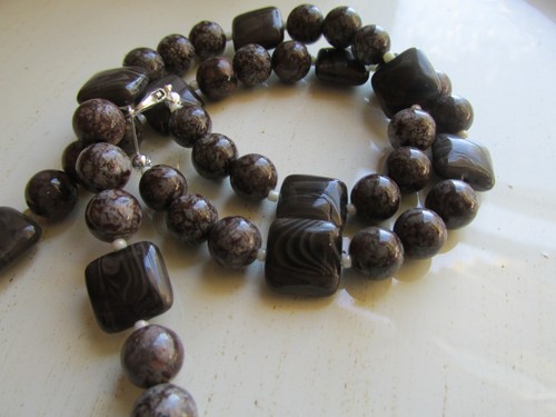 Snow Flake Obsidian and Antique Jasper Necklace, Handmade, Gift for her, Unique - Picture 4 of 11