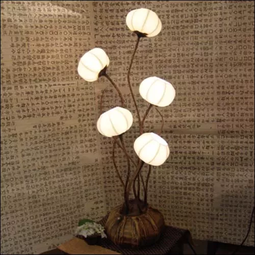 White Paper Ball Art Deco Shade Lantern Asian Table Floor Brown