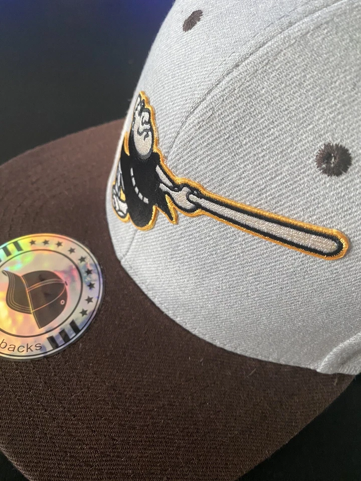 RETRO SWINGING FRIAR LOGO SAN DIEGO PADRES GRAY BROWN ADULT SIZE SNAPBACK HAT - Image 4 of 4