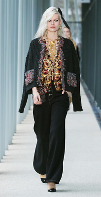 NEW CHANEL 22A WIDE LEG BLACK JEANS PANTS CC LOGO BUTTONS 38 | eBay