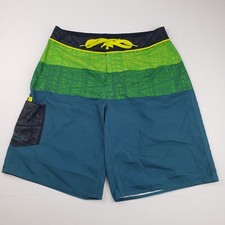 crazy shirt men swimming trunk surf beach size 32 teal blue hawaii tribal print